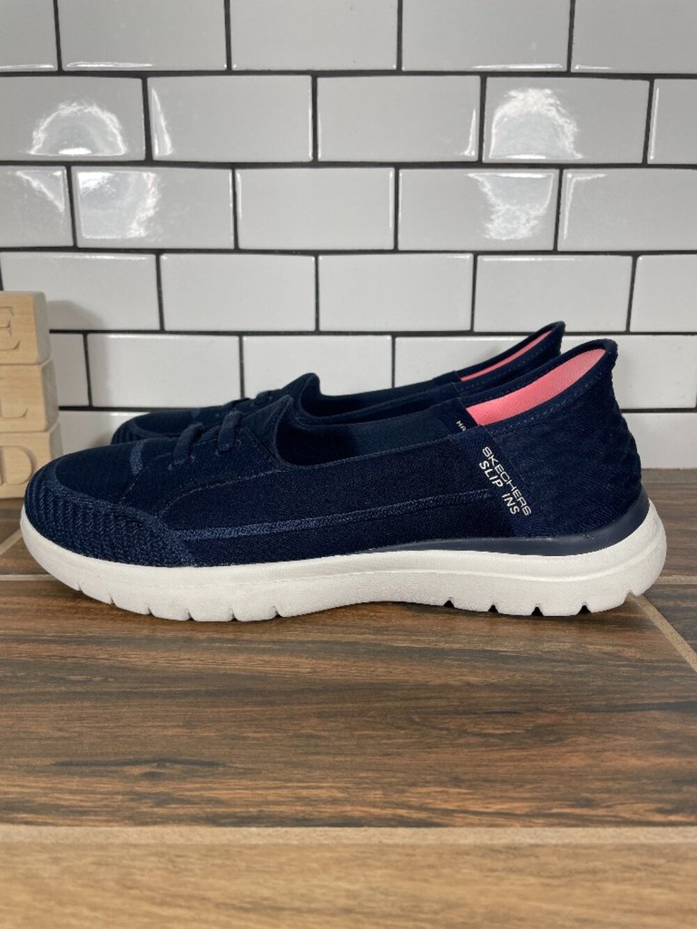 Skechers Slip-ins On The GO Flex Top Notch Shoes Womens Size 9 Navy Hands Free